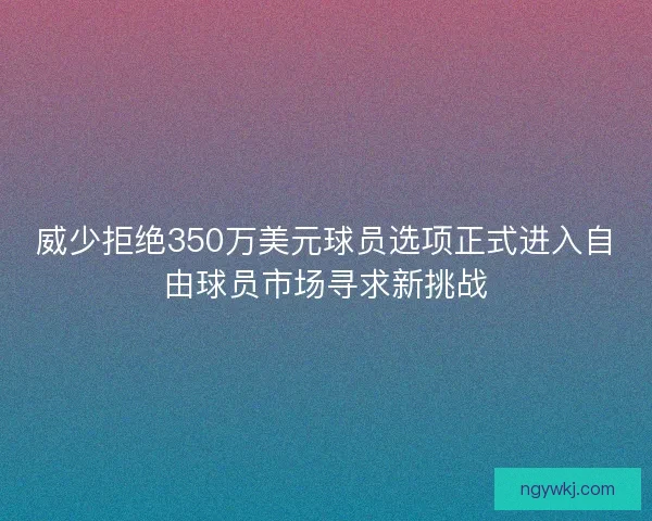 威少拒绝350万美元球员选项正式进入自由球员市场寻求新挑战